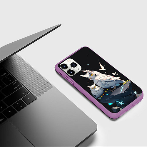 Чехол iPhone 11 Pro матовый Филины и магия / 3D-Фиолетовый – фото 3