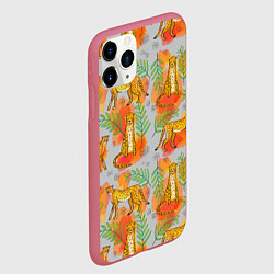 Чехол iPhone 11 Pro матовый Дикие кошки тропический узор, цвет: 3D-малиновый — фото 2