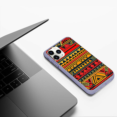 Чехол iPhone 11 Pro матовый Этнический африканский узор / 3D-Светло-сиреневый – фото 3