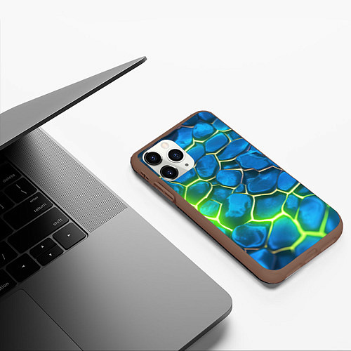 Чехол iPhone 11 Pro матовый Green blue neon / 3D-Коричневый – фото 3