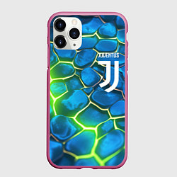 Чехол iPhone 11 Pro матовый Juventus blue green neon, цвет: 3D-малиновый