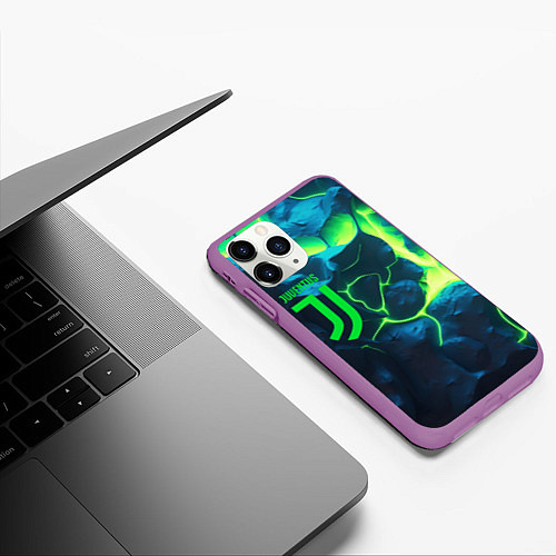 Чехол iPhone 11 Pro матовый Juventus green neon / 3D-Фиолетовый – фото 3