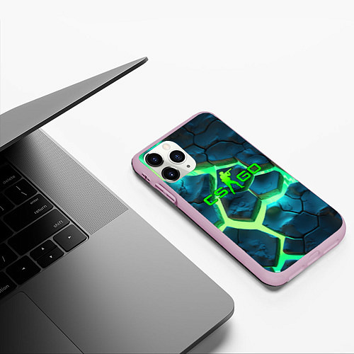 Чехол iPhone 11 Pro матовый CS GO green texture logo / 3D-Розовый – фото 3