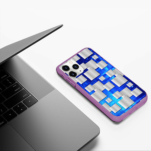 Чехол iPhone 11 Pro матовый Стальные квадраты / 3D-Фиолетовый – фото 3