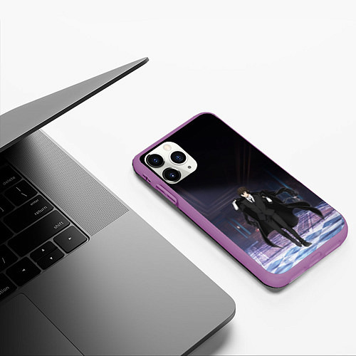 Чехол iPhone 11 Pro матовый Дазай - великий из бродячих псов / 3D-Фиолетовый – фото 3