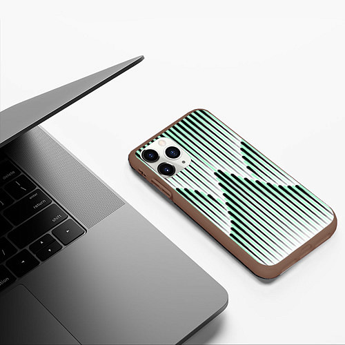 Чехол iPhone 11 Pro матовый Зеленый геометрический круглый узор / 3D-Коричневый – фото 3