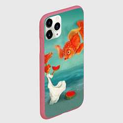 Чехол iPhone 11 Pro матовый Девочка с арбузом и золотая рыбка, цвет: 3D-малиновый — фото 2