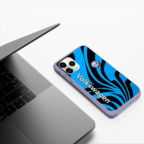 Чехол iPhone 11 Pro матовый Фольцваген - спокойный синий / 3D-Светло-сиреневый – фото 3