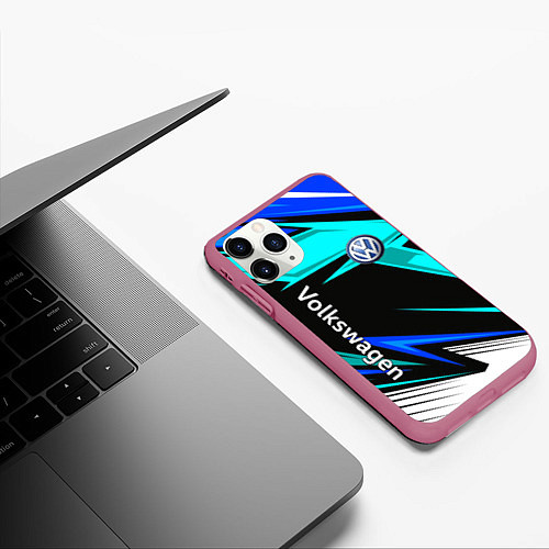 Чехол iPhone 11 Pro матовый Фольцваген - sport uniform / 3D-Малиновый – фото 3