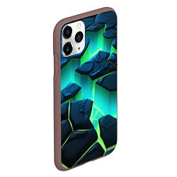 Чехол iPhone 11 Pro матовый Разлом объемных зеленых плит, цвет: 3D-коричневый — фото 2