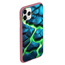 Чехол iPhone 11 Pro матовый Разломленные зеленые плиты, цвет: 3D-малиновый — фото 2