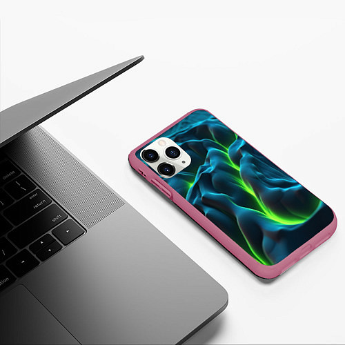 Чехол iPhone 11 Pro матовый Зеленая кислотная текстура с плитами / 3D-Малиновый – фото 3