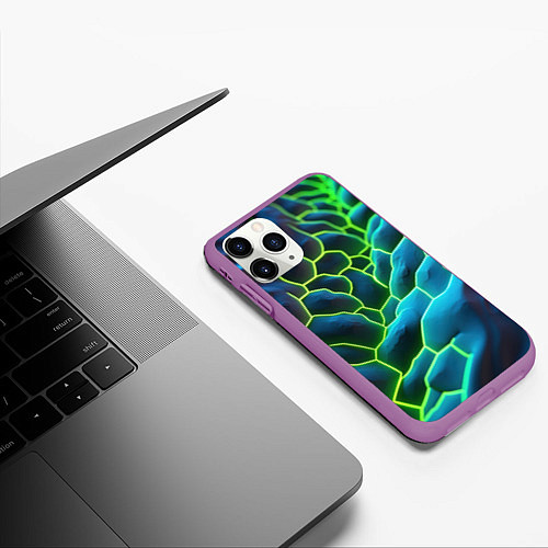 Чехол iPhone 11 Pro матовый Зеленые текстурные плиты / 3D-Фиолетовый – фото 3
