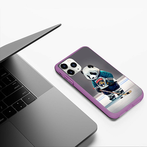 Чехол iPhone 11 Pro матовый Panda striker of the Florida Panthers / 3D-Фиолетовый – фото 3