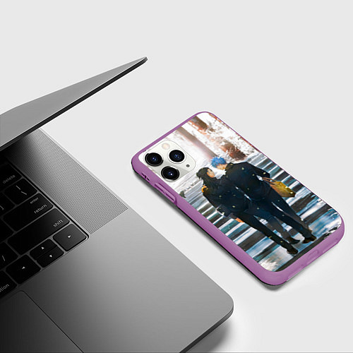 Чехол iPhone 11 Pro матовый Годжо и Гетто - Магическая битва / 3D-Фиолетовый – фото 3