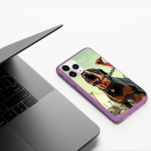 Чехол iPhone 11 Pro матовый Собака из GTA / 3D-Фиолетовый – фото 3