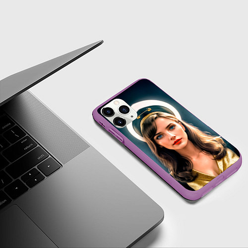 Чехол iPhone 11 Pro матовый Девушка проводница на станции / 3D-Фиолетовый – фото 3