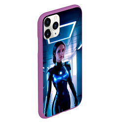 Чехол iPhone 11 Pro матовый Девушка биоробот на космической станции, цвет: 3D-фиолетовый — фото 2