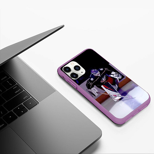 Чехол iPhone 11 Pro матовый Sergey Bobrovsky - goalkeeper - Columbus blue jack / 3D-Фиолетовый – фото 3