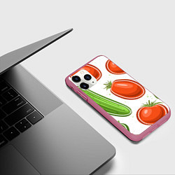 Чехол iPhone 11 Pro матовый Помидоры и огурцы, цвет: 3D-малиновый — фото 2