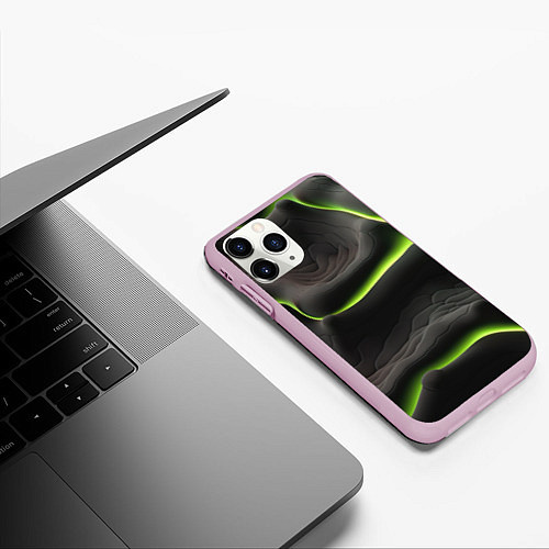 Чехол iPhone 11 Pro матовый Green black texture / 3D-Розовый – фото 3