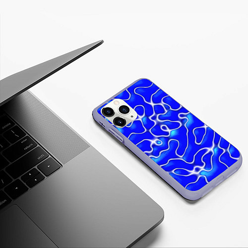 Чехол iPhone 11 Pro матовый Синий волнистый рисунок / 3D-Светло-сиреневый – фото 3