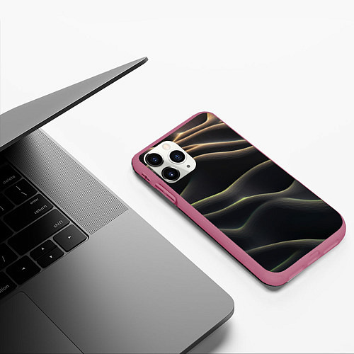 Чехол iPhone 11 Pro матовый Объемная темная текстура / 3D-Малиновый – фото 3
