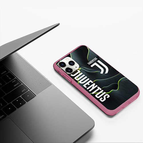 Чехол iPhone 11 Pro матовый Juventus dark green logo / 3D-Малиновый – фото 3