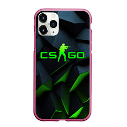 Чехол iPhone 11 Pro матовый CSGO green texture logo, цвет: 3D-малиновый