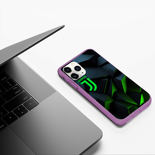 Чехол iPhone 11 Pro матовый Juventus black green logo / 3D-Фиолетовый – фото 3