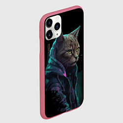 Чехол iPhone 11 Pro матовый Кот киберпанк, цвет: 3D-малиновый — фото 2
