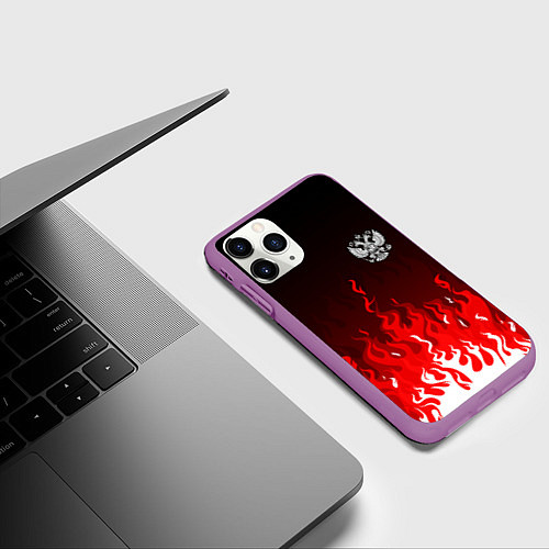Чехол iPhone 11 Pro матовый Герб РФ - красное пламя / 3D-Фиолетовый – фото 3