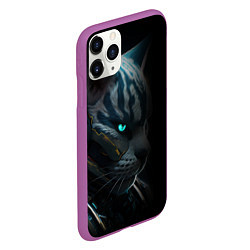 Чехол iPhone 11 Pro матовый Cat cyberpunk, цвет: 3D-фиолетовый — фото 2