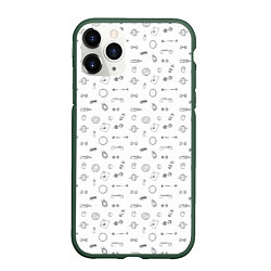 Чехол iPhone 11 Pro матовый Спортивные аксессуары паттерн, цвет: 3D-темно-зеленый