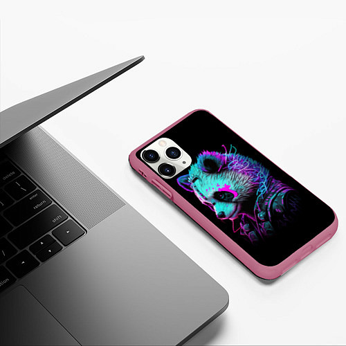 Чехол iPhone 11 Pro матовый Панда киберпанк / 3D-Малиновый – фото 3