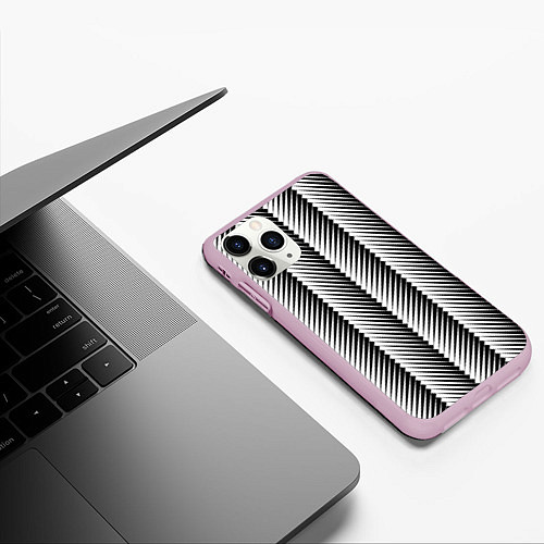 Чехол iPhone 11 Pro матовый Геометрический узор в елочку / 3D-Розовый – фото 3