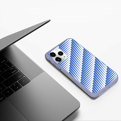 Чехол iPhone 11 Pro матовый Голубая белая диагональ / 3D-Светло-сиреневый – фото 3