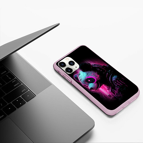 Чехол iPhone 11 Pro матовый Панда киберпанк в фиолетовом свете / 3D-Розовый – фото 3