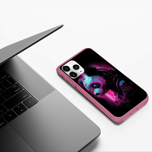 Чехол iPhone 11 Pro матовый Панда киберпанк в фиолетовом свете / 3D-Малиновый – фото 3