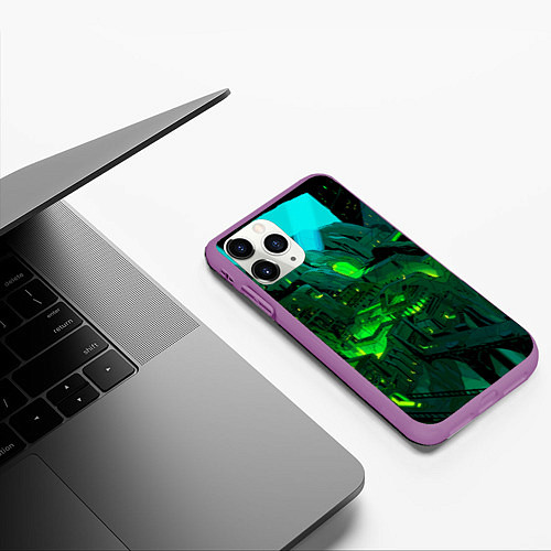 Чехол iPhone 11 Pro матовый Зелёный город / 3D-Фиолетовый – фото 3