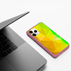 Чехол iPhone 11 Pro матовый Жёлто-зелёная геометрия, цвет: 3D-малиновый — фото 2