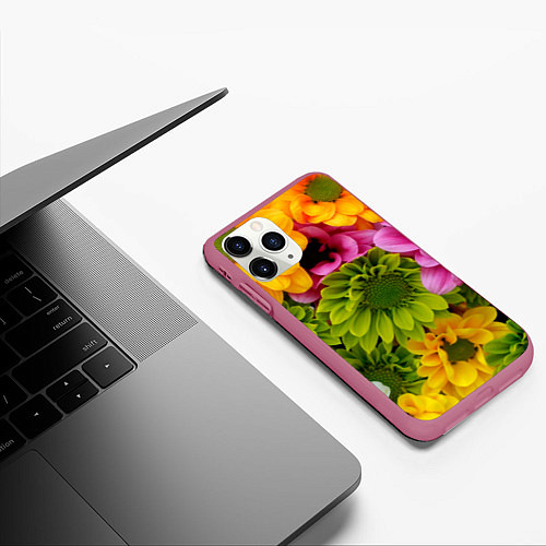 Чехол iPhone 11 Pro матовый Паттерн цветочный / 3D-Малиновый – фото 3
