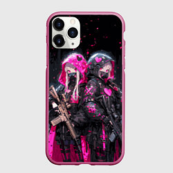 Чехол iPhone 11 Pro матовый Военные аниме девушки, цвет: 3D-малиновый