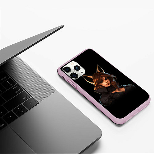 Чехол iPhone 11 Pro матовый Девушка с ушами лисы / 3D-Розовый – фото 3