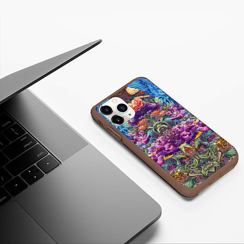 Чехол iPhone 11 Pro матовый Зеркальный цветочный паттерн с птицами - мода - не / 3D-Коричневый – фото 3