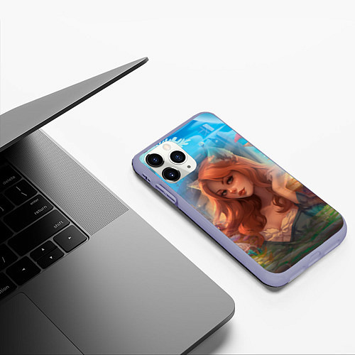 Чехол iPhone 11 Pro матовый Рыжая девушка лисица / 3D-Светло-сиреневый – фото 3