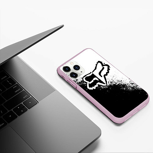 Чехол iPhone 11 Pro матовый Fox motocross - черно-белые пятна / 3D-Розовый – фото 3