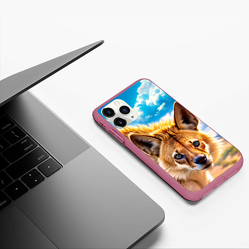 Чехол iPhone 11 Pro матовый Пятнистая гиена в саванне / 3D-Малиновый – фото 3