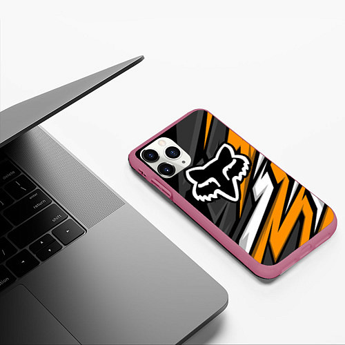 Чехол iPhone 11 Pro матовый Fox motocross racing - orange / 3D-Малиновый – фото 3