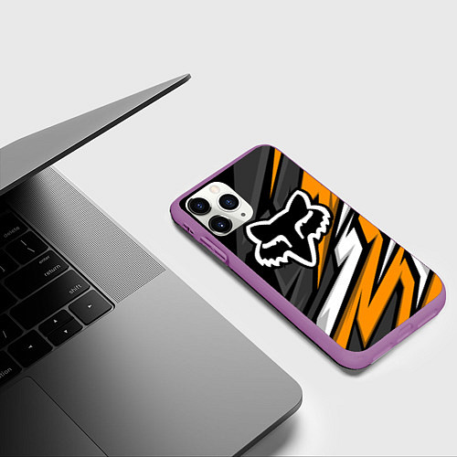 Чехол iPhone 11 Pro матовый Fox motocross racing - orange / 3D-Фиолетовый – фото 3